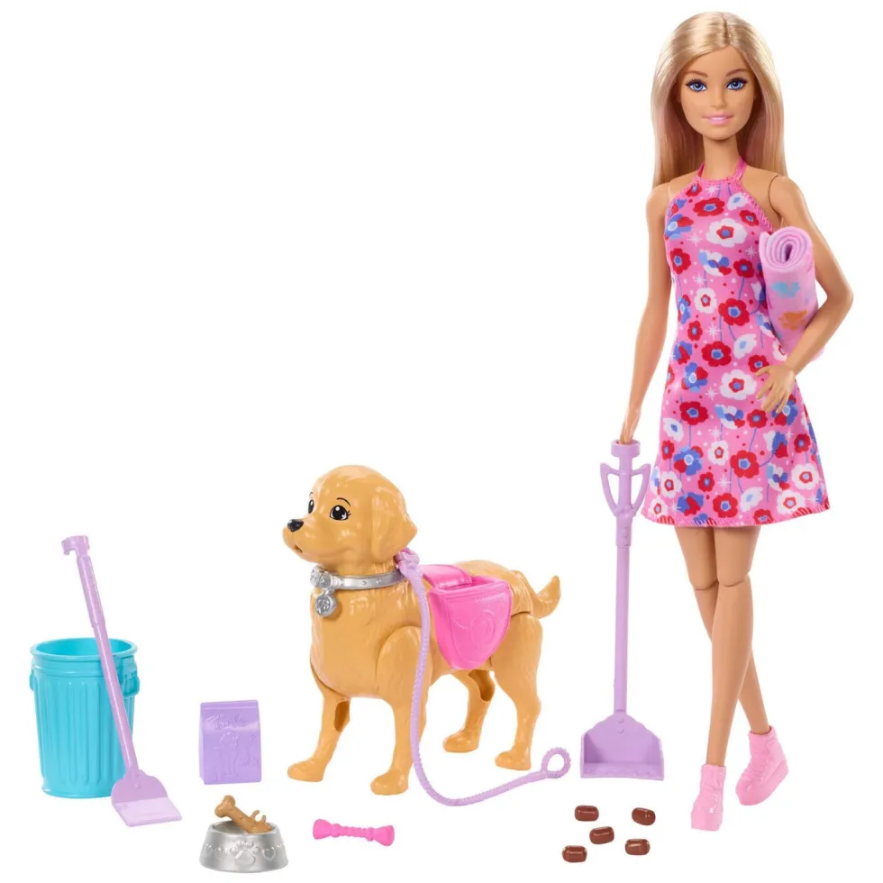 Barbie Walk And Potty nukke ja koira leikkisetti