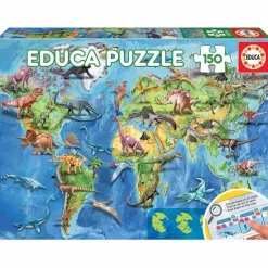 Educa Dinosaurukset maailman kartalla palapeli - 150 palaa