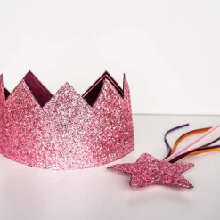 Lasten glitter kruunu ja taikasauva - pinkki