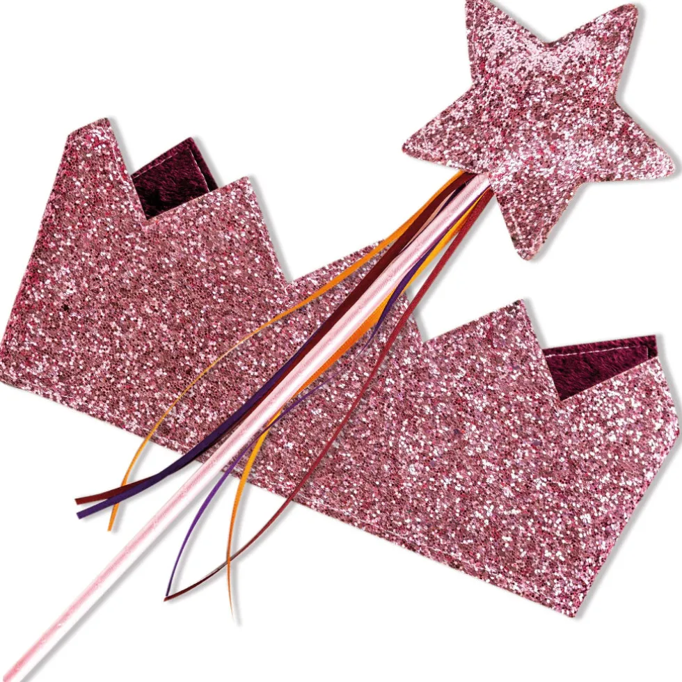 Lasten glitter kruunu ja taikasauva - pinkki