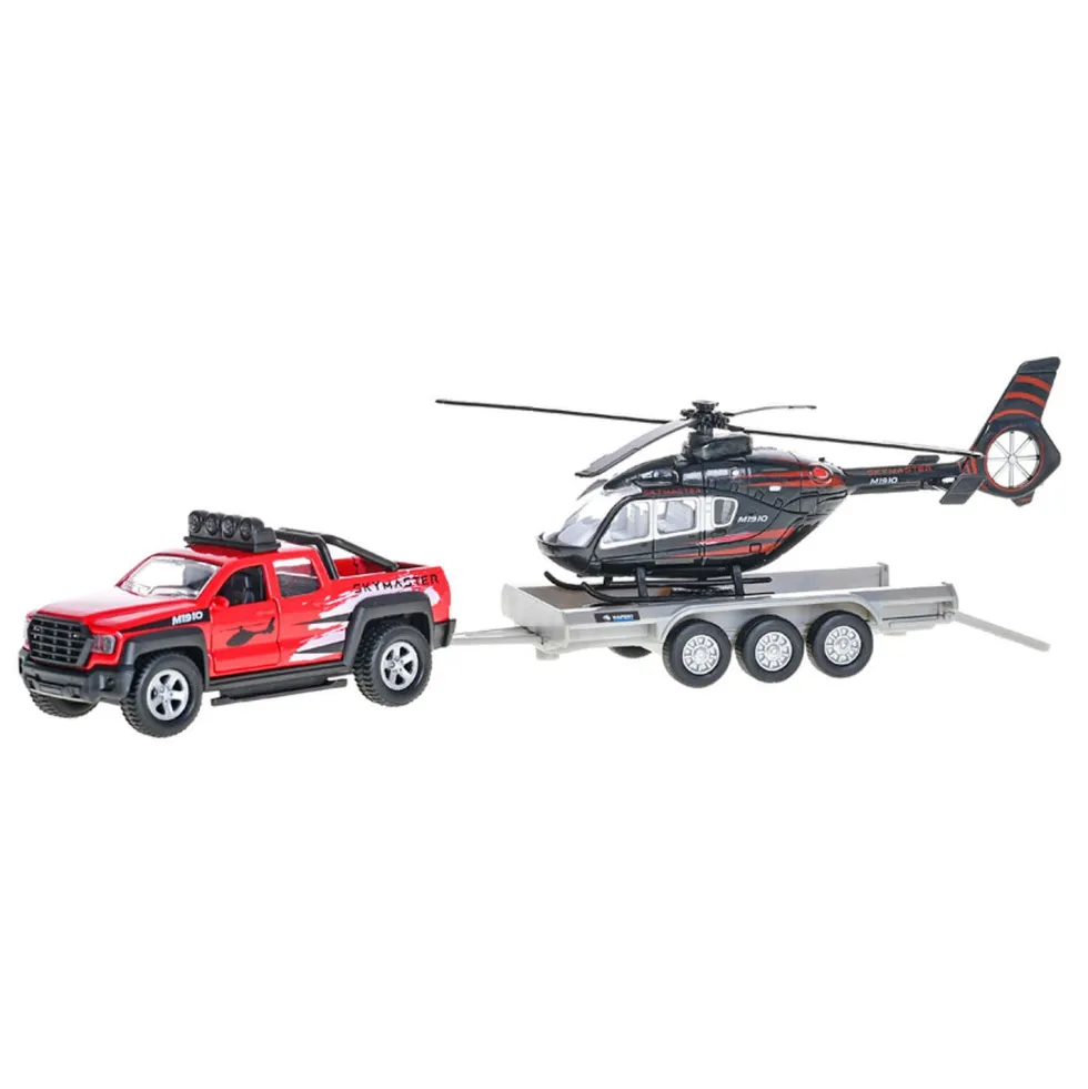 Pick-Up Maastoauto perävaunulla + Helikopteri