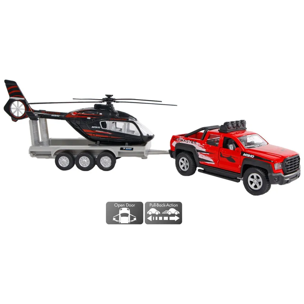Pick-Up Maastoauto perävaunulla + Helikopteri