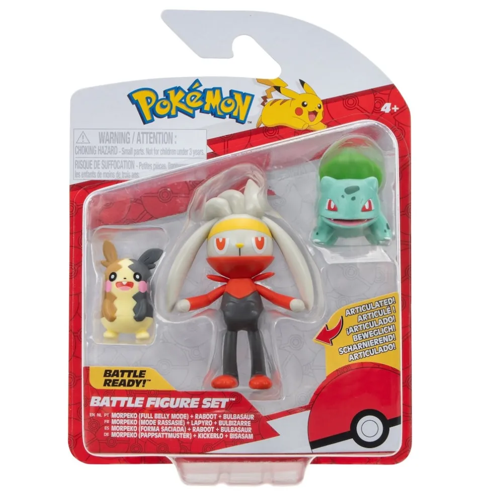 Pokemon Battle figuuri 3-Pack - Morpeko + Raboot + Bulbasaur