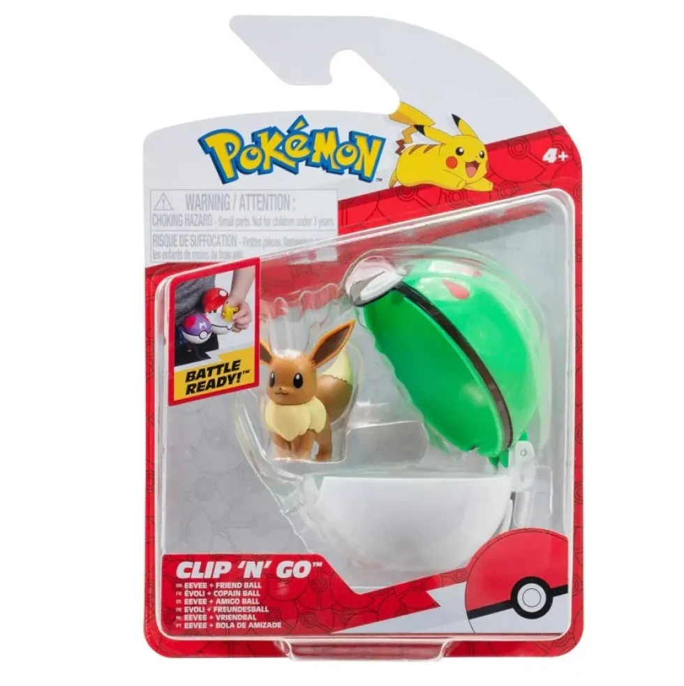 Pokemon Eevee figuuri ja Clip'n' Go - poke pallo