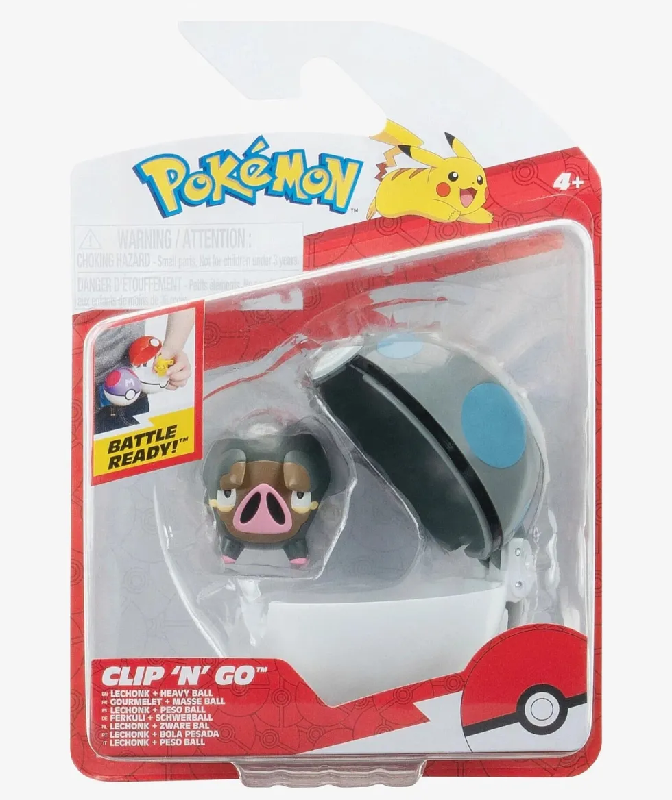 Pokemon Lechonk figuuri ja Clip'n' Go - poke pallo