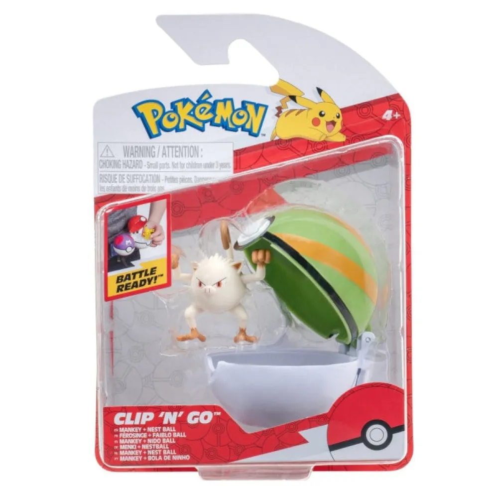 Pokemon Mankey figuuri ja Clip'n' Go - poke pallo