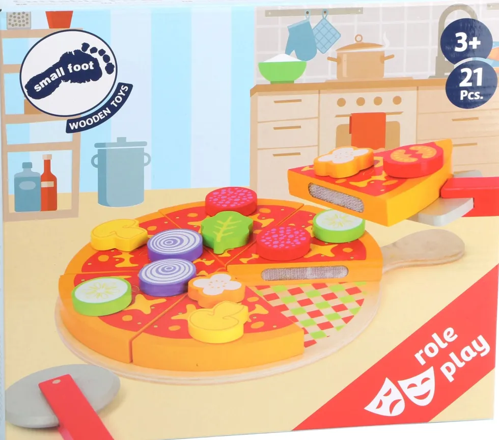 Small Foot puinen Pizza leikkiruoka setti