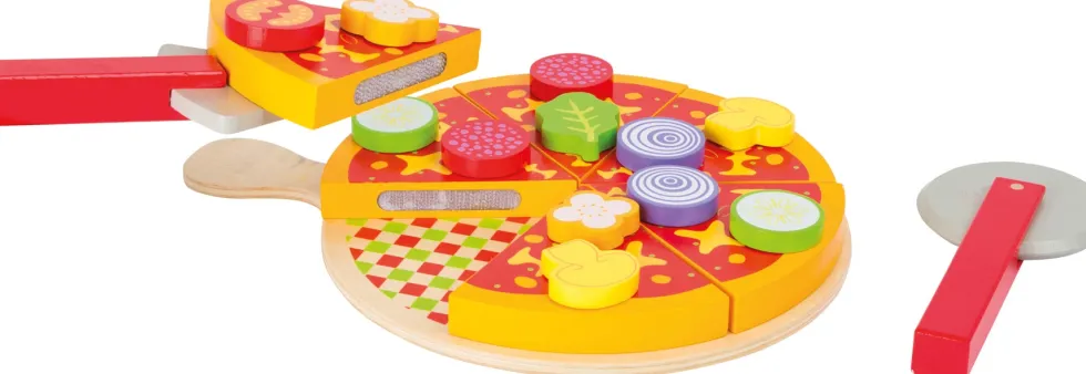 Small Foot puinen Pizza leikkiruoka setti