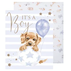 Wrendale Designs "It's a boy" koiranpentu onnittelukortti kirjekuorella