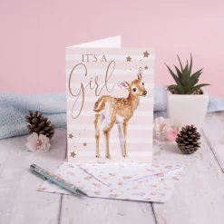 Wrendale Designs "It's a girl" onnittelukortti kirjekuorella