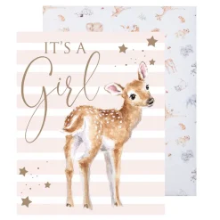 Wrendale Designs "It's a girl" onnittelukortti kirjekuorella
