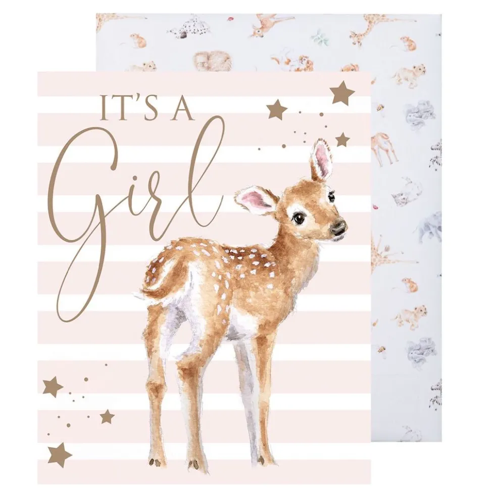 Wrendale Designs "It's a girl" onnittelukortti kirjekuorella